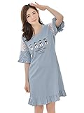 (レモンツリーセブン)Lemon tree7 レディース 綿 ネグリジェ 半袖 ワンピース レース Tシャツ おしゃれ セレカジ 夏 フリル フレア 可愛い ルームワンピース ゆったり M