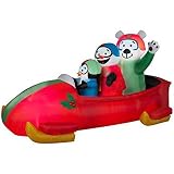 Gemmy Airblown Inflatable Animated Shaking Bobsled Aペンギン、雪だるま、Polar Bear Inside – インドアアウトドア庭デコレーション、