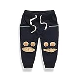 PANCY 子供服 春秋 長ズボン キッズ 縄付き ロングパンツ 男の子 女の子 シンプル 可愛い くま アップリケ(ネイビー,140cm)