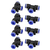 uxcell クイック継手 8mm直径 空気圧 T型 3ウェイ コネクタ チューブ パイプ 気流 8個入り