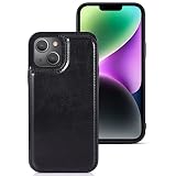 iPhone14 ケース 6.1インチ対応 薄型 背面ポケット付き 写真 カード収納 スタンド機能付き マグネット式 耐衝撃 PU+TPU素材 スマホカバー(ブラック)