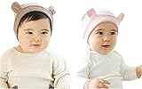 赤ちゃん クマみみ 帽子 2枚 セット ボーダー キュート ハット ベビー 衣装 (女の子 ピンク ブラウン)