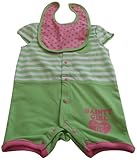 サンベビー 半袖ロンパース スタイ付き グリーン×ピンク ボーダー 80cm