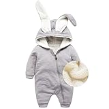 baby-mine（ベイビーマイン) うさぎ耳＆ふわふわボアのロンパース 秋冬あったか♡ 60~80cm おひるねアート 撮影 (80, グレー)