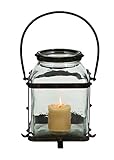 Benzara Metal Glass Lantern, Worn/Aged Finish by Benzara