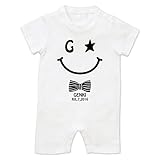 名入れ スマイル柄 半袖 ロンパース [HR335] 80cm ホワイト 出産祝い 誕生日 プレゼント おしゃれな 名前入り ベビー服