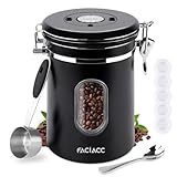 FACIACC コーヒーキャニスター 1800ML コーヒー豆密封缶 密閉式コーヒー缶 ステンレス密閉タンク 大容量 日付表示ダイヤル 排気バルブ&計量スプーン付き コーヒー豆保存容器缶 コーヒー密閉容器 食品保存容器 茶筒 お菓子 糖 香料 防湿保存缶 丸型 鮮度保持 酸化防止 錆びにくい おしゃれ コーヒー豆(ブラック)