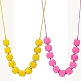 MyBoo Autism/Sensory/Teething Chewable Funky Square Beaded Necklace - Set of 2, Pink/Yellow by MyBoo
