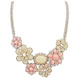 LilyJewelry Flower Crystal Chunky Statement Necklace Bib Choker Pendant (Pink) [並行輸入品]