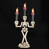 ELINKUMEハロウィンスケルトンSculpture Triple LED Flameless Candle HolderファンタジーCandle SticksキットFaux Stone Finis