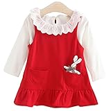 YY-Natuhi ベビー服 子供服 女の子 シャツ レース衿 ワンピース フレア 二点セット キッズ服 新生児 秋冬 長袖 スーツ ブラウス トップス かわいい 入園式 結婚式 ウサギ (90cm,
