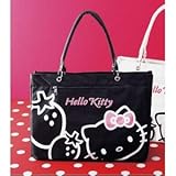 HeLLo Kitty ハローキティ ストロベリートートバッグ/鞄 【マチ・ポケット付き】 ブラック(黒) [簡易パッケージ品]