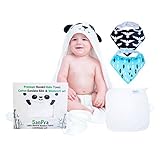 プレミアムソフトベビーフード付きタオル、コットンバンダナBibs &ウォッシュクロスセット| 100 %竹と低刺激性| Sized幼児用、幼児用|新しいパンダデザインのフード