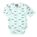 オーガニックコットン ベビー服 キモノボデイスーツ長袖 飛行機 エアープレイン (0-3ヶ月（50～60cm）)