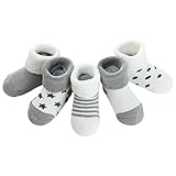 HiCollie ベビー ソックス 靴下 保温 秋冬 ベビー キッズ 赤ちゃん 新生児 お祝い 出産 祝い ムール用 柔らかい 5足 セット (０-６ヶ月, グレー)