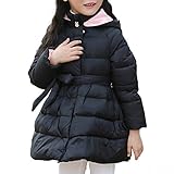 POTOJP オシャレ プリンセス風 ダウンジャケット 女児 キッズ服 ダウンコート 子供服 長袖上着 帽子付き ベルト付け アウター ジャケット 防寒 保暖 綿服 通学 普段用 (100, BK)
