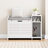 ベラクシー(Beraxy) 猫トイレカバー キャビネット 木製 クッション付き 収納付き 幅86 ニオイ軽減 猫トイレ収納カバー 目隠し 天板開閉式 猫家具 ホワイト