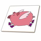 3dRose ct_196225_2 Funny Flying Pig in Purple Sneakers Ceramic Tile, 6" [並行輸入品]