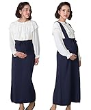 Sweet Mommy マタニティスカート 2WAYボトム ニット ストラップ取り外し可 オーガニックコットン100％ バックスリット ウエスト調節 ショルダー高さ調節可 大きいサイズ マキシスカート