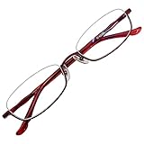[K-eines] おしゃれな 伊達 眼鏡 アンダーリム メタル メガネフレーム 逆 ナイロール UV ブルーライト カット (レッド 伊達眼鏡)