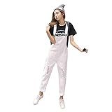 デニムパンツ レディース サロペット おしゃれ 人気 ゆったり ジーンズ 大きいサイズ かわいい オーバーオール ダメージ加工 韓国風 春 夏 秋 (白, XL)