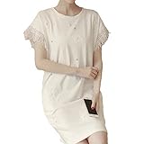 Spinas(スピナス) レディース マタニティ ウェア ワンピース フリンジ 花 刺繍 フラワー ひざ丈 丸首 シンプル 大人 かわいい 夏 楽 ふんわり Tシャツ (L)