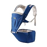 ベビー抱っこ紐　高い通気性　O脚の形成に防止　ベビーキャリア H型肩紐　もっちり肩滑べ止め臀部シート付き　　多機能　柔らか　調節できる　ポケット付き　子供お出かけ用品　キャリア単体でも使える (ブルー