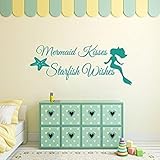 Wall Decal Decor Mermaid Wall Decal Quote - Mermaid Kisses Starfish Wishes - Girls Room Baby Crib Wa