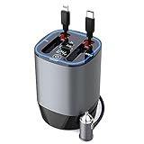 ZUKIDA 車の充電器 急速充電 シガーライタースプリッター 80CM延長ケーブル 電圧検出 LEDデジタル表示機能 12V/24V 100Wシガーライターアダプター 2.4A USB & TYPE-C車載充電器 車のカップホルダー(Black)