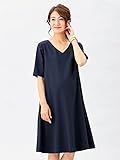 Angeliebe エンジェリーベ 授乳 口 付 V ネック 五 分 袖 フレア ー ワンピース M ～ L ネイビー