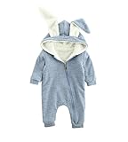 ange select 耳付き ロンパース うさぎ ベビー キッズ 長袖 前開き カバーオール (ブルー66)