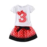 LittleSpring夏 ベビー 女の子 セットアップ お誕生日服セット 1-5歳 水玉柄 半袖 Tシャツ 水玉 ショートパンツ スカート 二点セット レッド スカート100