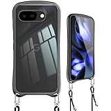 Google Pixel 9a 用の ケース ショルダー ストラップ Google Pixel9a 用の カバー 斜めかけ 肩掛け 首掛け クリア 韓国 ピクセル 9a スマホケース ブラック