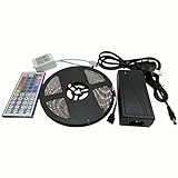 LED Light Strip Kit 16.4ft/5m 300 Led SMD RGB 5050 Waterproof Color Display with 44 Key IR Remote an