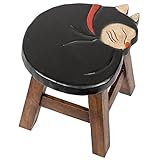 Tuxedo Cat Design Hand Carved Acacia Hardwood Decorative Short Stool [並行輸入品]