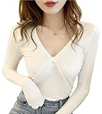 [+image] [プラスイメージ] 長袖 Vネック カットソー フレア プリーツ レディース ホワイト F