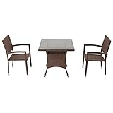 人工ラタンチェア2脚 四角テーブル1台 3点セット 強化ガラス ウォールナット 籐 肘掛け付き 家具 ファニチャー インテリア スタッキングチェア リビング chair 椅子 南国 アジアン バリ風 