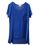 Mullsan Tシャツ 半袖 Vネック シンプル 無地 カットソー シャツ トップス スタイル レディース 春 夏 レディーズ ガールズ ナチュラル きれいめ (Blue) [並行輸入品]