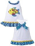 Baby Girls 3 m-24 m turquoise-blueホワイトリボン魚アップリケニットロンパースドレス カラー: ブルー