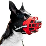 犬用マズル 口輪 犬用マズル口輪 犬の口輪 しつけ口輪 無駄吠え防止 小型犬 中型犬 大型犬 家具破壊防止 噛み癖対策 傷舐め防止 調節可能 柔らかい 犬用訓練用品 (レッド, M)