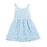 lanpanベビーキッド女の子ノースリーブワンピースドレスプリント蝶結びチュチュドレス夏 Age:3-4Y ブルー