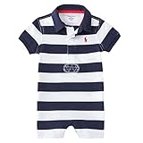 ポロ ラルフローレン 半袖 ロンパース ショートオール Striped cotton jersey shortall ポニー ボーダー 男の子 女の子 ベビーウェア (サイズ：9m、カラー：Frenc