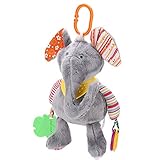 ベビーベッド ベビーカー用 おもちゃ ハンギングトイ 歯固め ラトル フック付き ぶら下げ ぬいぐるみ 綿 赤ちゃん用 おもちゃ ふわふわ 動物玩具 出産お祝い プレゼント(ゾウ)