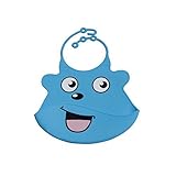 ALEKO sbb03bl汚れ防止防水シリコンフロントポケットよだれかけFun Cartoon Face Feeding Bib ,ブルー
