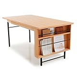 【伸縮天板】 ダイニングテーブル 天然木 ラック付き スチール脚 幅120～150cm 木製 ダイニング ナチュラル/ブラック