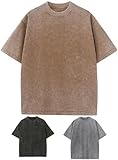 [Youngfull] ストーンウォッシュ Tシャツ おしゃれ 綿100% ビンテージ 加工 ゆったり 無地 パウダーブリーチ加工 ショルダードロップ 半袖 Tシャツ カットソー メンズ レディース ユニセックス ビックtシャツ (L, ブラウン)