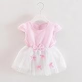 女の子の服 夏 リボンチュールワンピース Pojour 1-6歳キッズ用 子供かわいいドレス 綿 通気 ピンク(80cm)