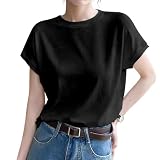 [YUMISS] 【新色追加】 Tシャツ レディース 半袖 ゆったり 【サラッとした着心地・ゆったり体型カバー】 レディース トップス 夏 tシャツ 柔らかい 快適 通気 吸汗 速乾 日常 通勤 オフィス シンプル おしゃれ カットソー (JP, アルファベット, L, ブラック)