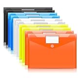 JLPESEAES クリアホルダー 書類収納 マジックテープ式 クリアポケット クリアファイル 防水 A4 封筒型 横型 ファイルA4 透明カラー 5色 10枚セット タグポケット付き 資料 収納 保護 整理 (10個-カラー)