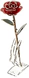 DeFaith 24 K Gold Dipped Long Stem Rose with moon-shape花瓶スタンド 12 inch レッド GTROSE-MN